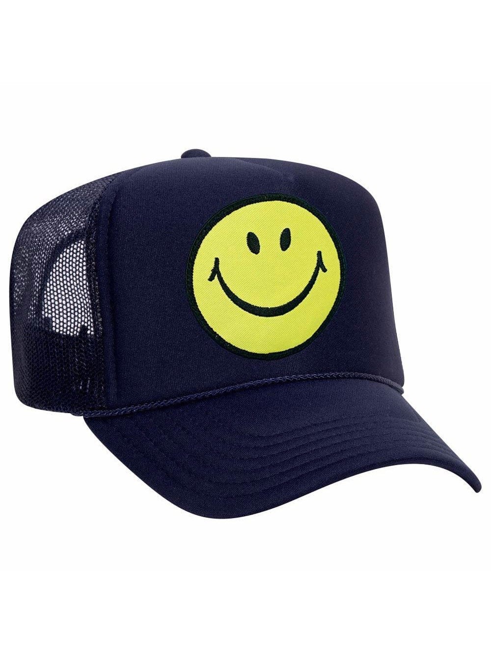 Navy Aviator Nation Trucker Hat with Yellow Smiley Face Patch